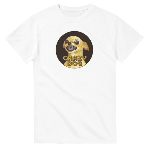 rolig t-shirt Crazy Dog vit tröja med galet hundmotiv