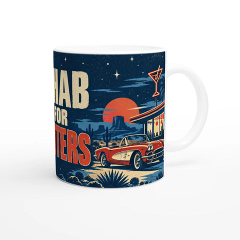 Vintage motiv med röd veteranbil i ökenlandskap vid en diner – retro mugg