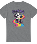 Minimalistisk seriefigur av panda som åker skateboard – grafisk illustration för t-shirt