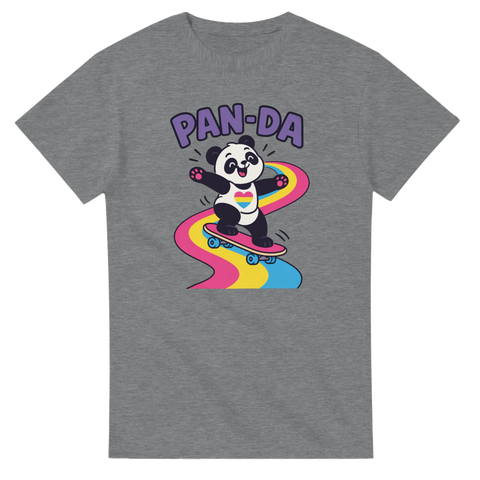 Minimalistisk seriefigur av panda som åker skateboard – grafisk illustration för t-shirt