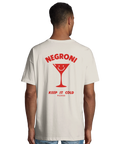 Beige tröja med rött grafiskt tryck av ett leende Negroni-glas