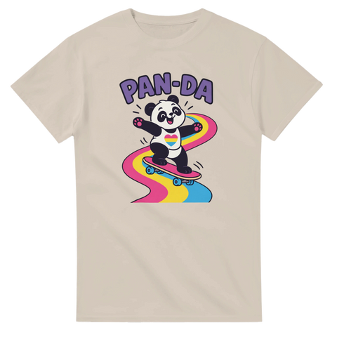 Charmigt motiv av en glad panda med pan-flaggan – HBTQ-t-shirt med tryck