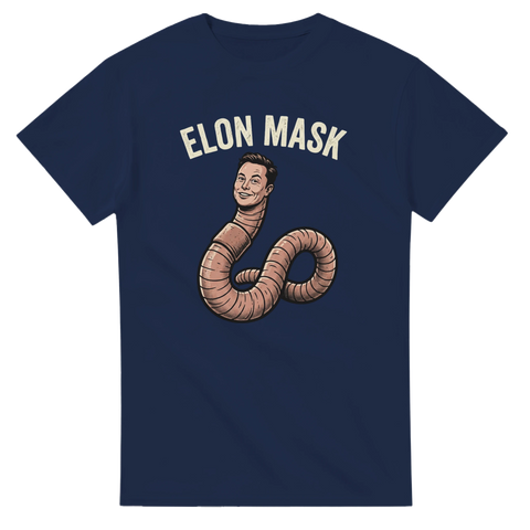 Absurd humoristisk design av en mask med kändisansikte – marinblå t-shirt