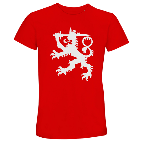 Klassiskt finskt lejon i vit grafik – Suomen Leijona t-shirt i rött