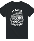 Grafiskt tryck av en sliten spårvagn på kullersten – Göteborg t-shirt