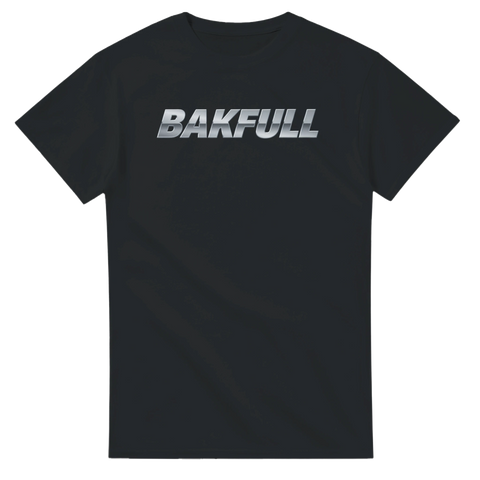 Minimalistiskt citat-tryck Bakfull i silvermetallic på svart t-shirt