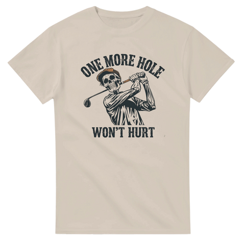 Grafiskt tryck med golfande skelett och humoristisk text – golf t-shirt