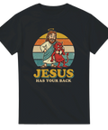 Retro illustration av Jesus som greppar en arg djävul – grafisk t-shirt
