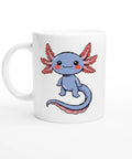 Mugg med en blå axolotl med rosa gälar.