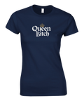 Marinblå t-shirt med vit Queen Bitch-text och guldig krona