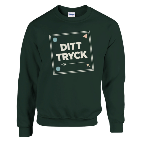Stilrent tryckformat för egen text på mörkgrön sweatshirt – unik design