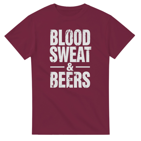 Rock'n'roll inspirerat motiv med texten Blood Sweat & Beers – retro t-shirt