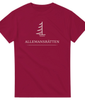 Stiliserad nordisk naturdesign på vinröd tröja – t-shirt med skogsmotiv