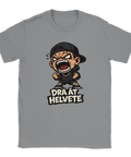 Rolig Grå t-shirt med provokativ illustration av skrikande kille i keps