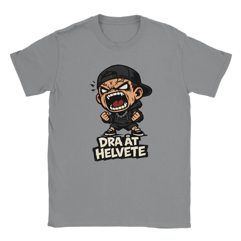 Rolig Grå t-shirt med provokativ illustration av skrikande kille i keps