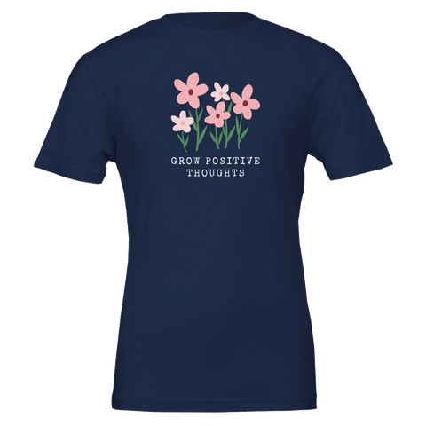 Grow positive Thoughts" textmotiv vit t-shirt