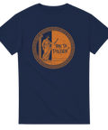 Klassiskt motiv från antiken med kaxigt budskap på marinblå t-shirt