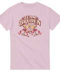 Ljusrosa t-shirt med champagneglas, rosett, ring och texten ”Team bruden”.
