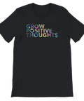 Grafisk t-shirt med texten Grow Positive Thoughts i skimrande oljefärgs-effekt
