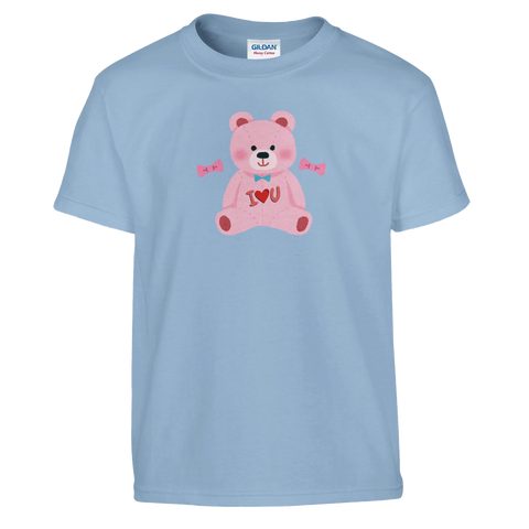 Gulligt nallemotiv med texten I Love U – ljusblå t-shirt barn