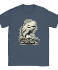 Klassisk litterär illustration med handritad känsla på mörkblå melerad t-shirt