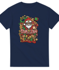 Grafiskt julmotiv med pepparkaksgubbar och klockor på en t-shirt