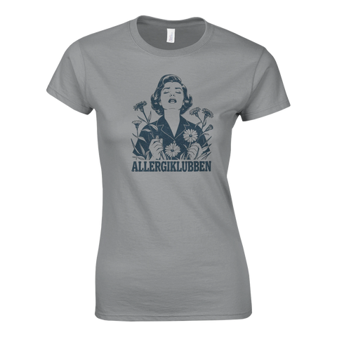 Grafiskt tryck i vintagestil med texten Allergiklubben – stilren t-shirt med attityd