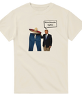 Grafiskt motiv med texten Amerikanska Gylfen på en naturvit t-shirt