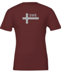 T-shirt i mörkröd nyans med diskret grått tryck av svenska flaggan