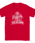 Kaxig t-shirt med röd bas och grafiskt USA Go Home-motiv