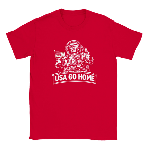 Kaxig t-shirt med röd bas och grafiskt USA Go Home-motiv