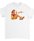 Yummy Pinup på t-shirt, avgränsad form, stark kontrast, enhetlig tonalitet