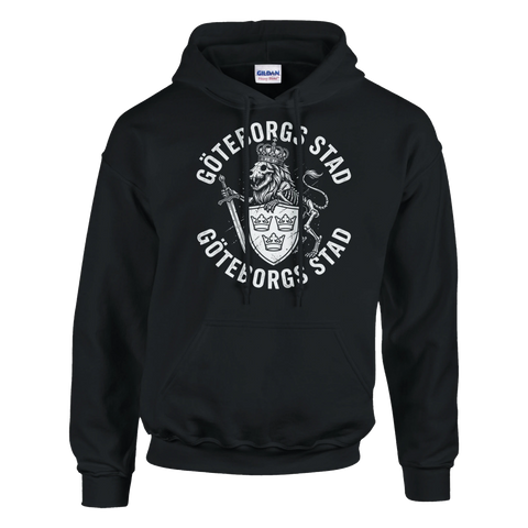 Skellett-version av Göteborgs stadsvapen med lejon och svärd – svart hoodie