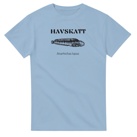 Ljusblå t-shirt med havskatt – fiske t-shirt