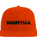 Orange keps med kaxig textdesign för festival och fest