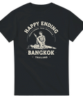 Vintage illustration av thaimassage med texten Happy Ending Bangkok – grafisk t-shirt