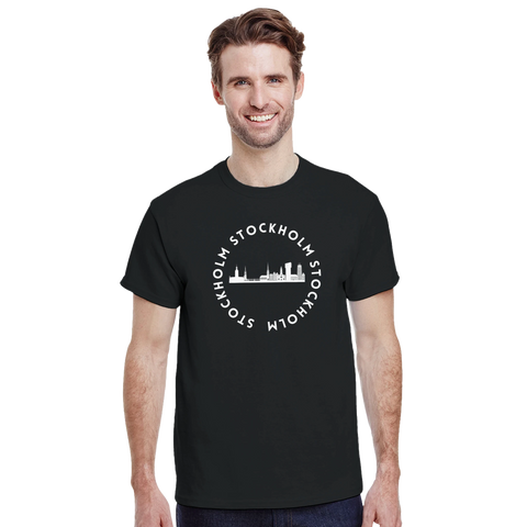 T-shirt - Stockholm med svart t-shirt och vit silhuett av Stockholm
