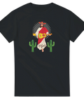 Illustrerad Jesus med sombrero och kaktusar i humoristisk mexikansk stil