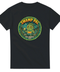 Grafiskt monster-motiv i klassisk leksaksstil på en mörkgrå t-shirt