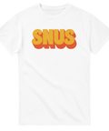 Snus 70s retro orange text med skuggor på vit t-shirt