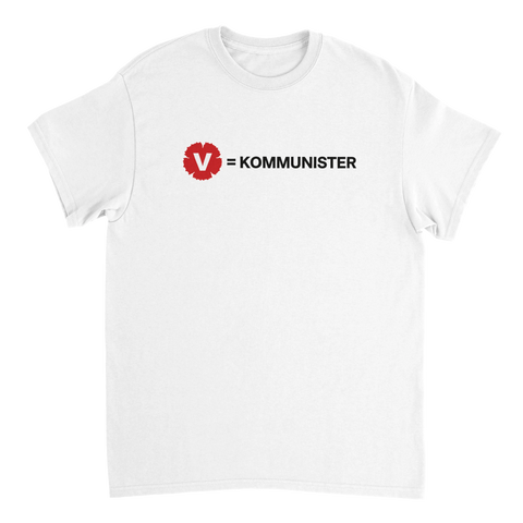 Politisk satir med V-logga och texten kommunister – grafisk t-shirt