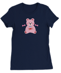 Mörkblå t-shirt med en kärleksfull rosa björn i retrostil
