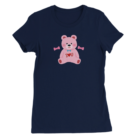 Mörkblå t-shirt med en kärleksfull rosa björn i retrostil