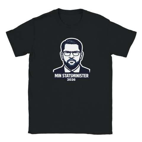 T-shirt med grafiskt porträtt av Jimmie Åkesson och texten Min Statsminister 2026