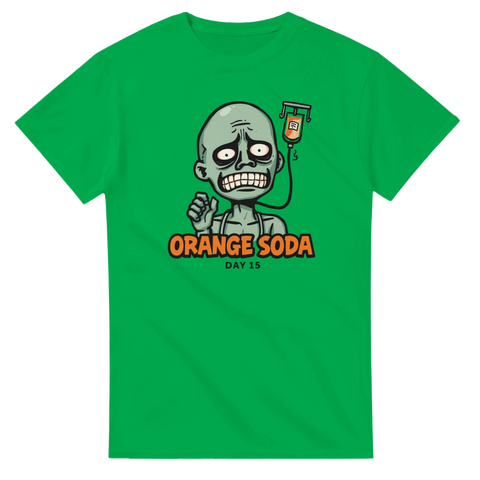 Illustration av zombie-liknande karaktär med droppställning – grön t-shirt
