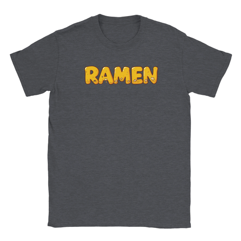 Gråmelerad t-shirt med ett grafiskt statement-tryck för ramen-fantaster