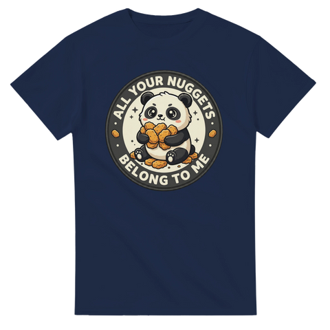 Söt panda som vaktar sina chicken nuggets – marinblå t-shirt