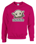 Rosa sweatshirt med absurd illustration av dött vinylmonster