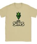 Grafisk illustration av en sprucken grön diamant med horn – sandfärgad t-shirt