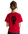 Kraftfull symbol för kvinnors rättigheter på ryggen – röd t-shirt
